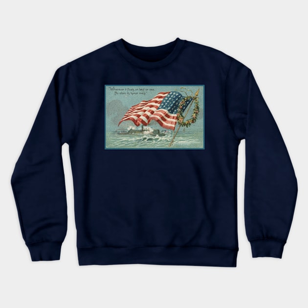 Vintage Star Spangled Banner 48-Star Flag Postcard Art Crewneck Sweatshirt by MatchbookGraphics